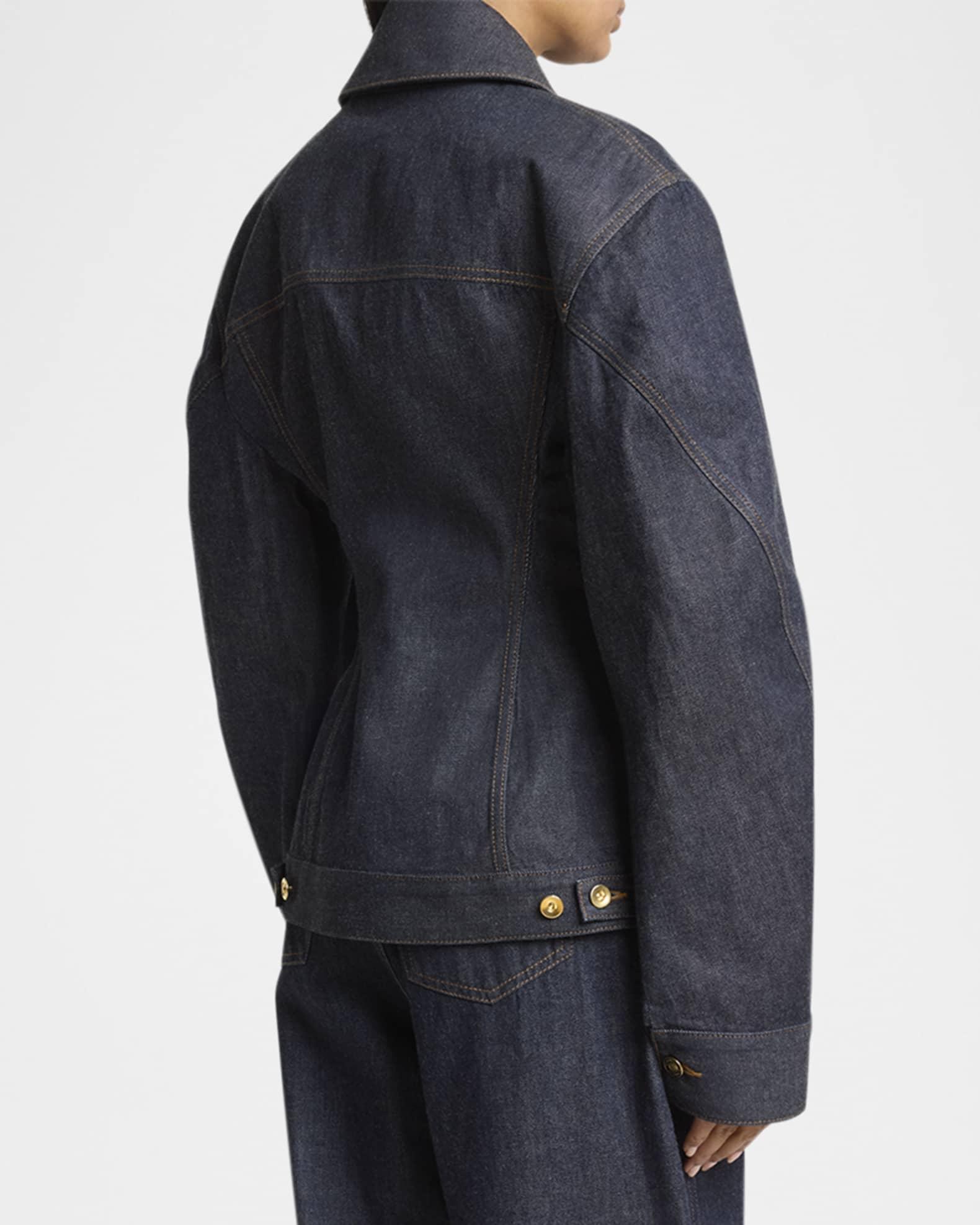 Cocoon-Sleeve Waisted Denim Jacket Product Image