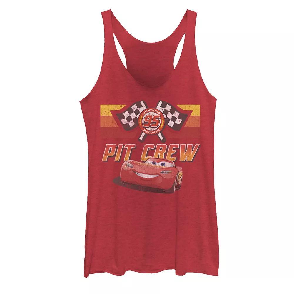 Disney / Pixar Cars Juniors' Lightning McQueen Pit Crew Distressed Tank Top, Girl's, Size: XXL, Red Grey Product Image