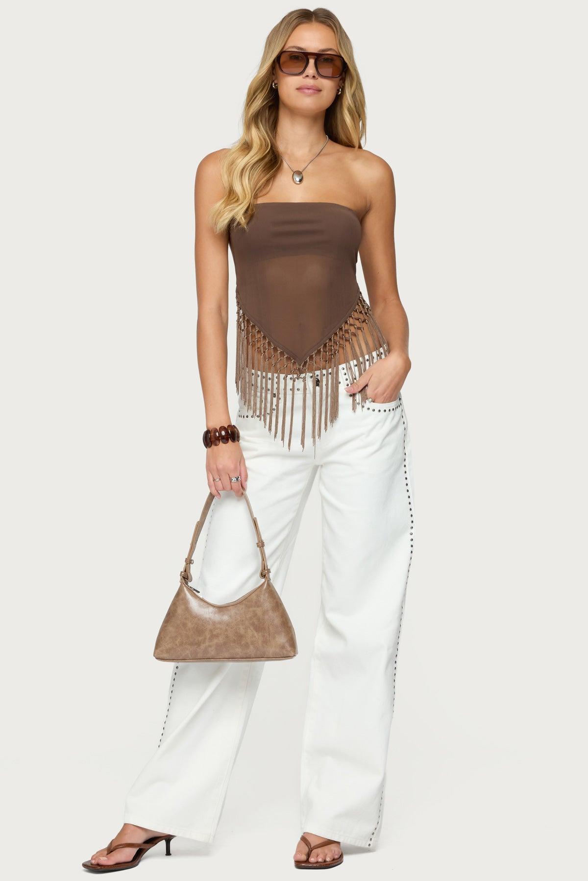 Backless Sheer Mesh Strapless Top Product Image