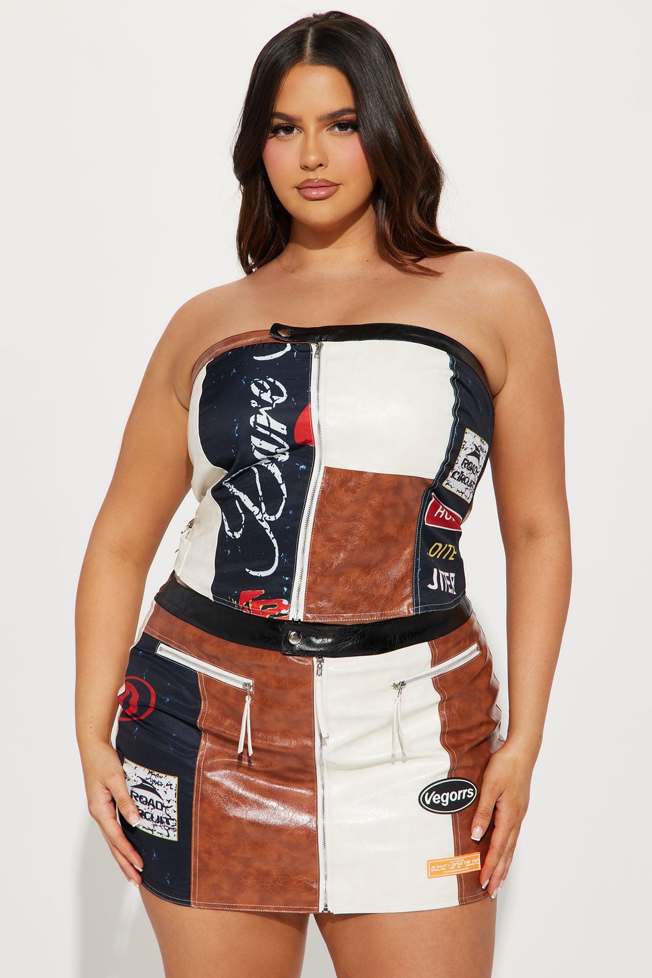 Always Over The Top Faux Leather Skirt Set - Brown Combo Product Image