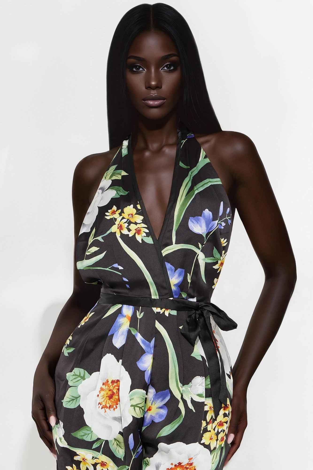 Feeling Uplifted Satin Jumpsuit - Black/combo Product Image