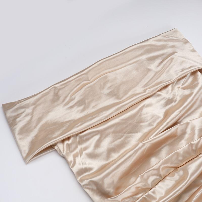 Off Shoulder Satin Maxi Mermaid Dress Product Image