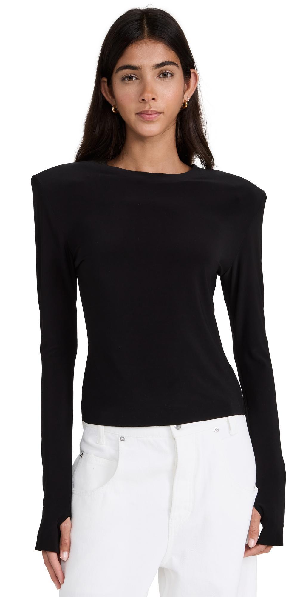 Norma Kamali Shoulder Pad Long Sleeve Crew Top Black L Product Image
