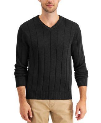 Club Room Mens Drop-Needle V-Neck Cotton Sweater, Created for Macys Product Image