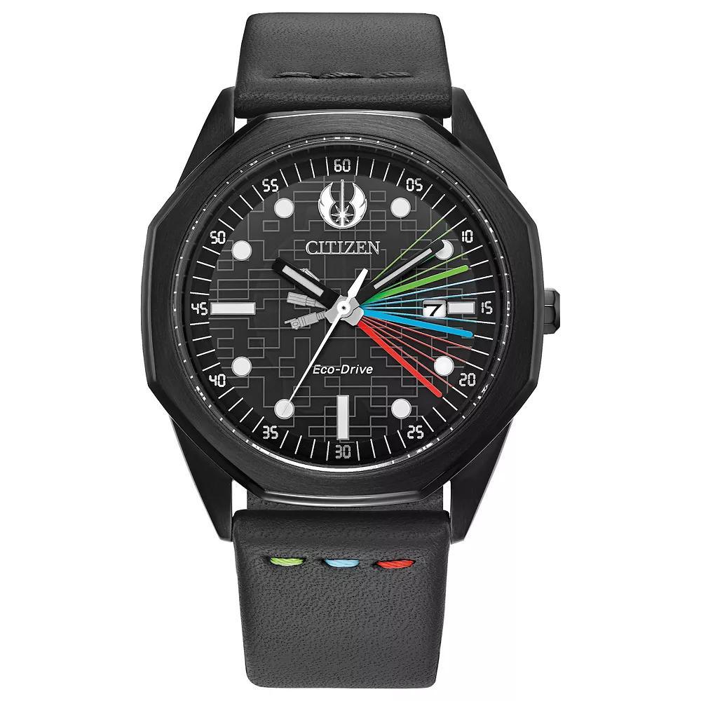 Citizen Mens Eco-Drive Star Wars Jedi Master Black IP Stainless Steel Black Leather Strap Watch - BM7498-00W Product Image