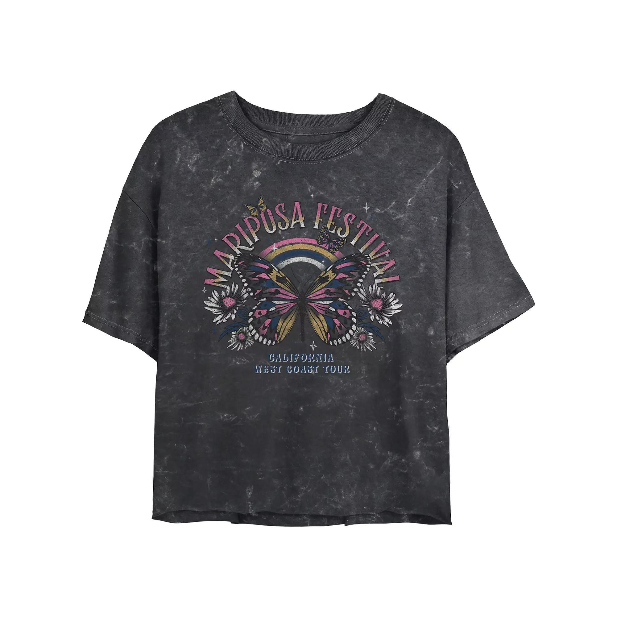 Juniors' Mariposa Festival Poster Cropped Graphic Tee, Women's, Size: XXL, Black Product Image