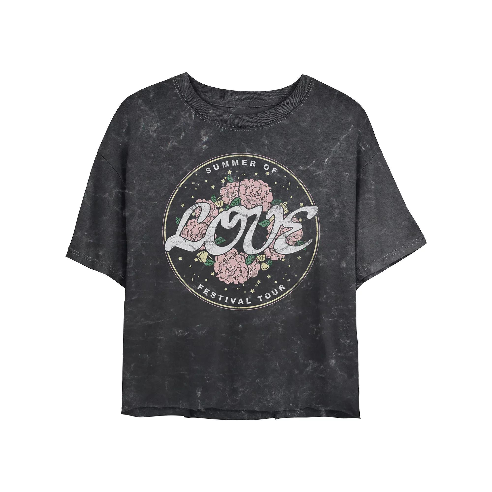 Juniors Summer Of Love Festival Tour Stamp Cropped Graphic Tee, Womens Product Image