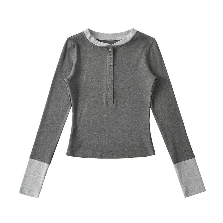 Monck Two-Piece Long-Sleeve Two-Tone Henley T-Shirt Product Image