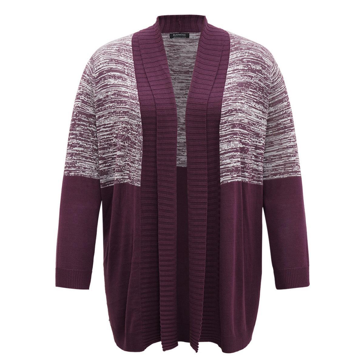 Plus Size Supersoft Essentials Patchwork Lapel Collar Cardigan Eggplant Women Casual Loose Long Sleeve Dailywear Cardigans BloomChic 18-20/2X Product Image