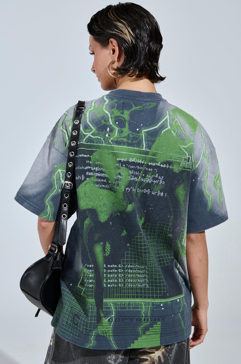 FIRST ONE HERE OVERSIZED GRAPHIC TEE Product Image