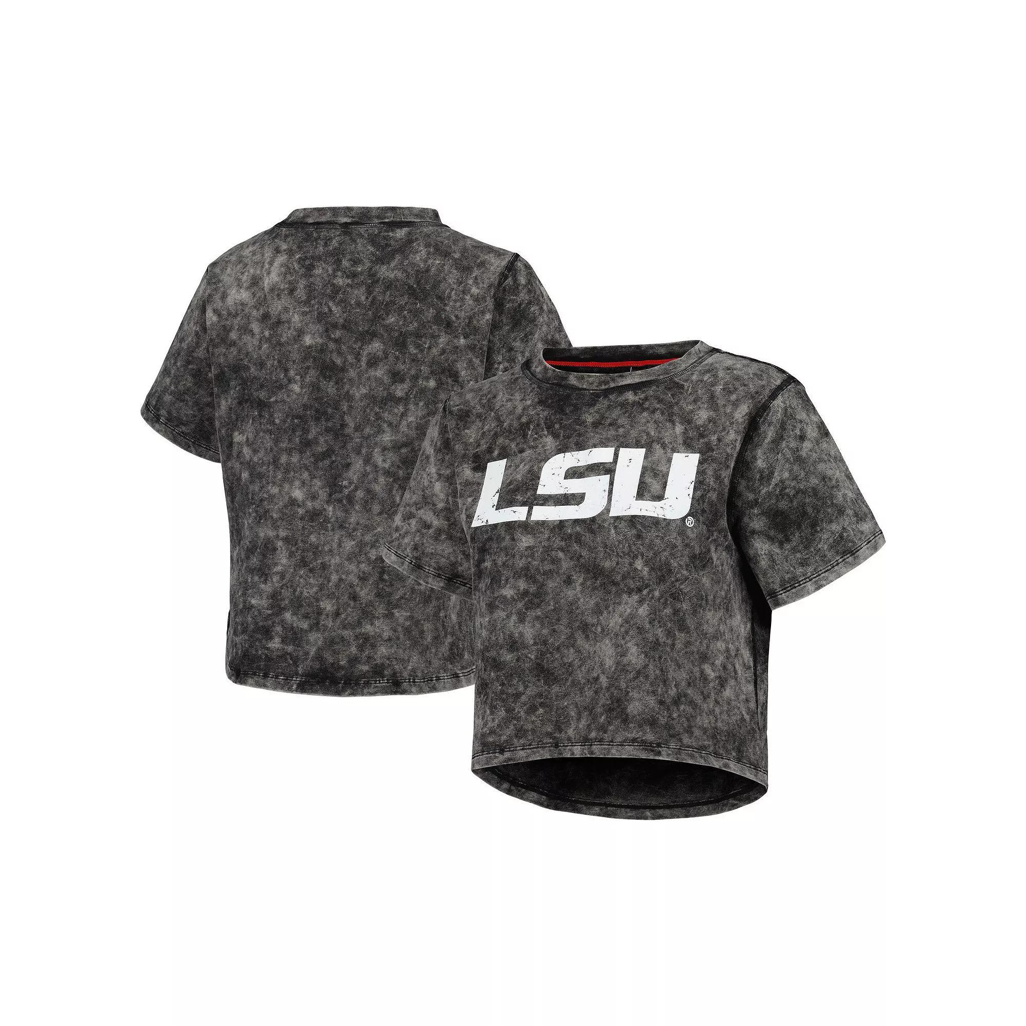 Women's Black LSU Tigers Vintage Wash Milky Silk Cropped T-Shirt, Size: XL Product Image