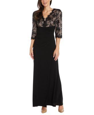 Petite R&M Richards Long 3/4 Sleeve And Lace Bodice Cocktail Dress, Womens Product Image
