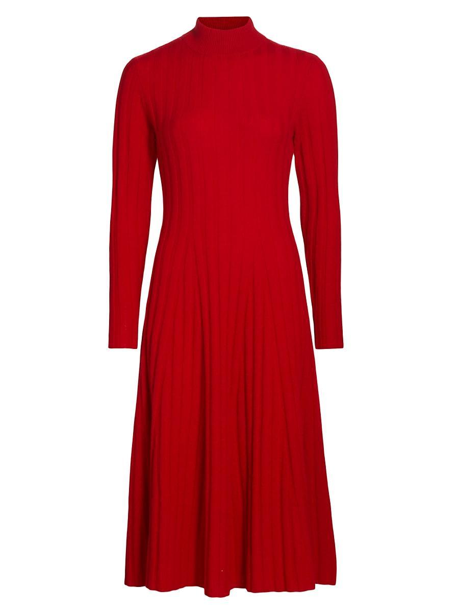 Womens Rib-Knit Cashmere A-Line Midi-Dress Product Image