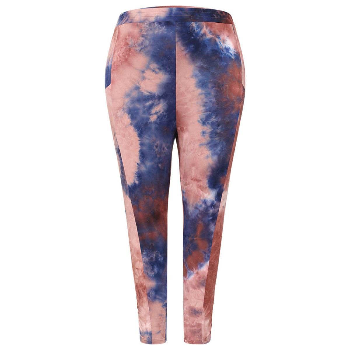 Plus Size Tie Dye Gathered Skinny Pocket Side Leggings Women Multicolor Casual High stretch Bodycon High Rise Dailywear Leggings BloomChic 22-24/3X Product Image