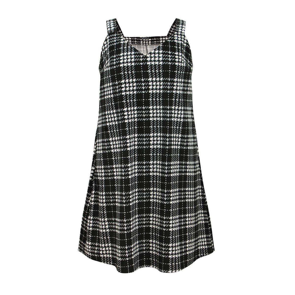 Plus Size Corduroy Plaid Pocket Cami Dress Black Women Elegant Printed Spaghetti Strap Sleeveless Curvy Midi Dress BloomChic 18-20/2X Product Image