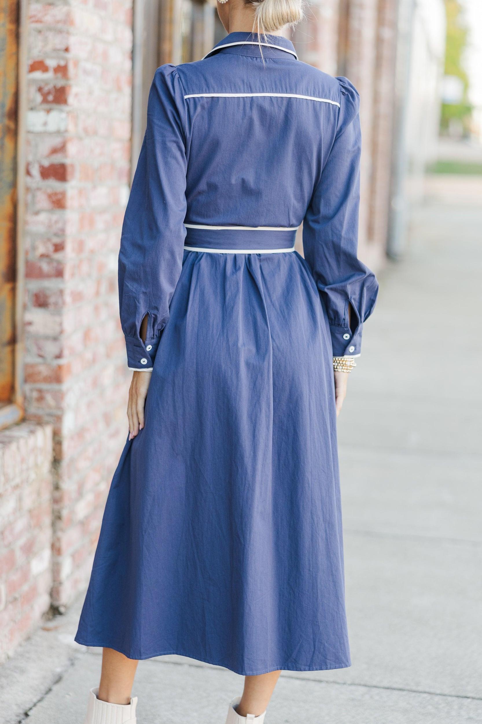Tell Your Story Navy Blue Contrast Midi Dress Female Product Image