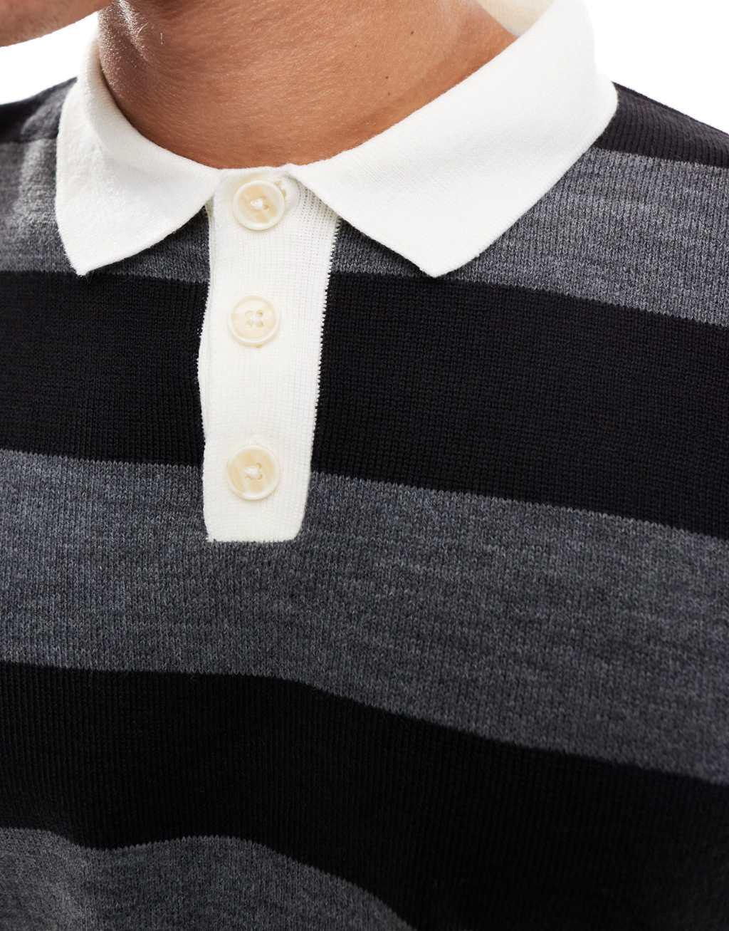 ASOS DESIGN short sleeve rugby polo in gray stripe Product Image