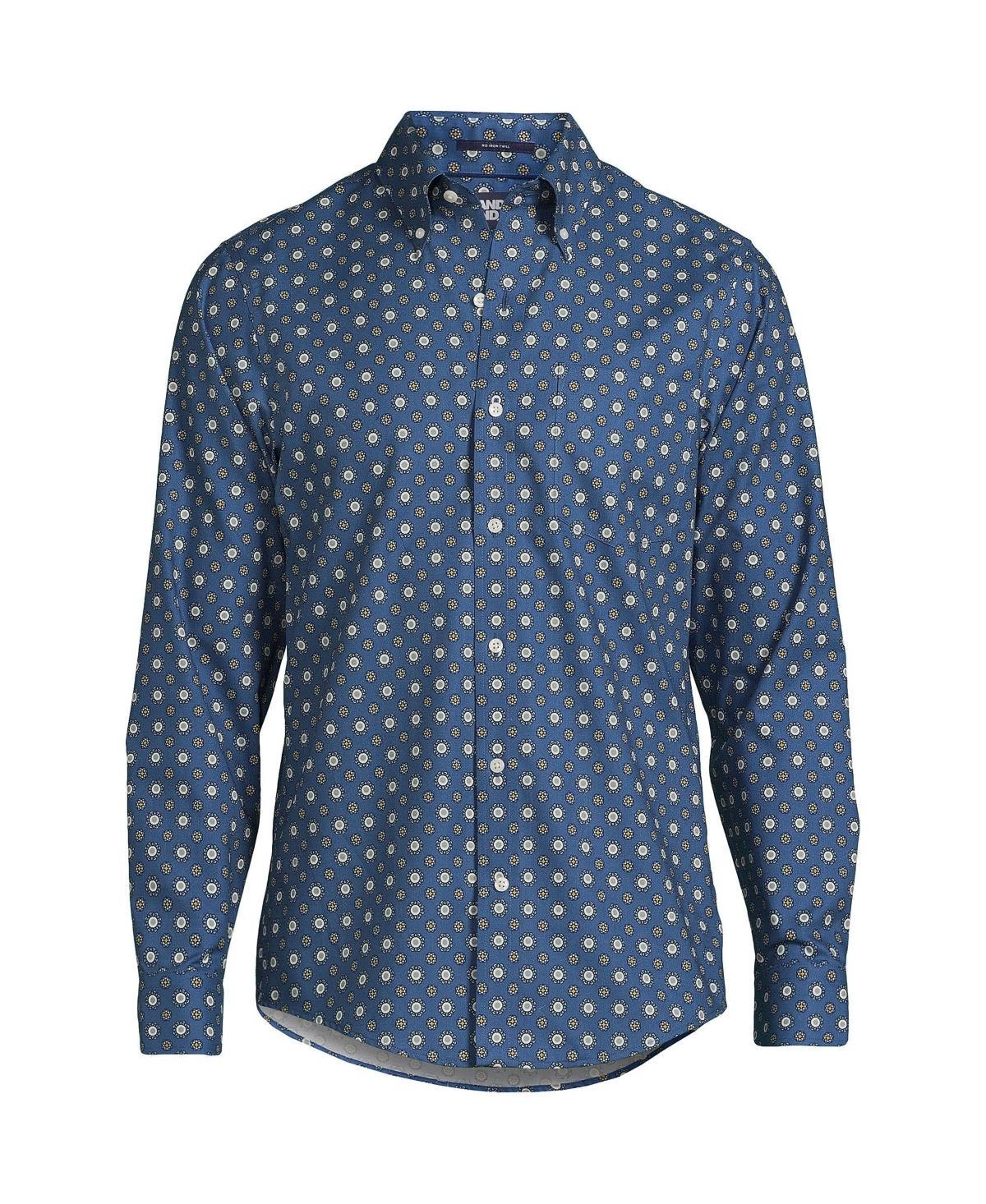 Big & Tall Lands' End Traditional-Fit No-Iron Twill Button-Down Shirt, Men's, Size: Large Tall, White Blue Plaid Product Image