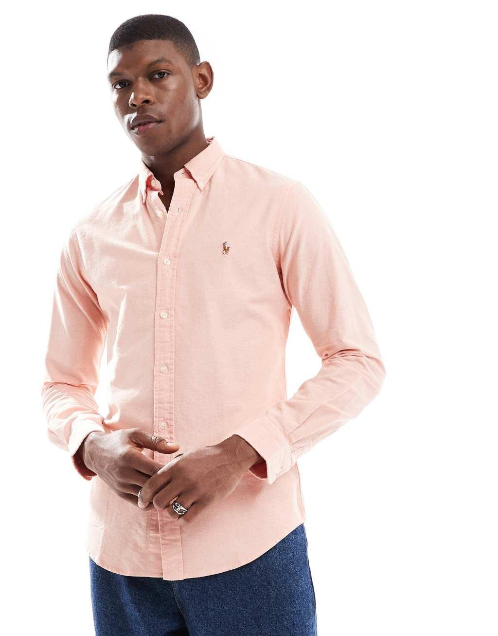 Polo Ralph Lauren icon logo slim fit oxford shirt in orange Product Image