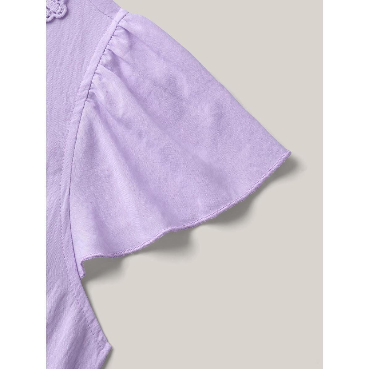 Plus Size Lace Trim Flutter Sleeve Midi Dress Lavender Women V-neck Cap Sleeve Curvy BloomChic 10/M Product Image