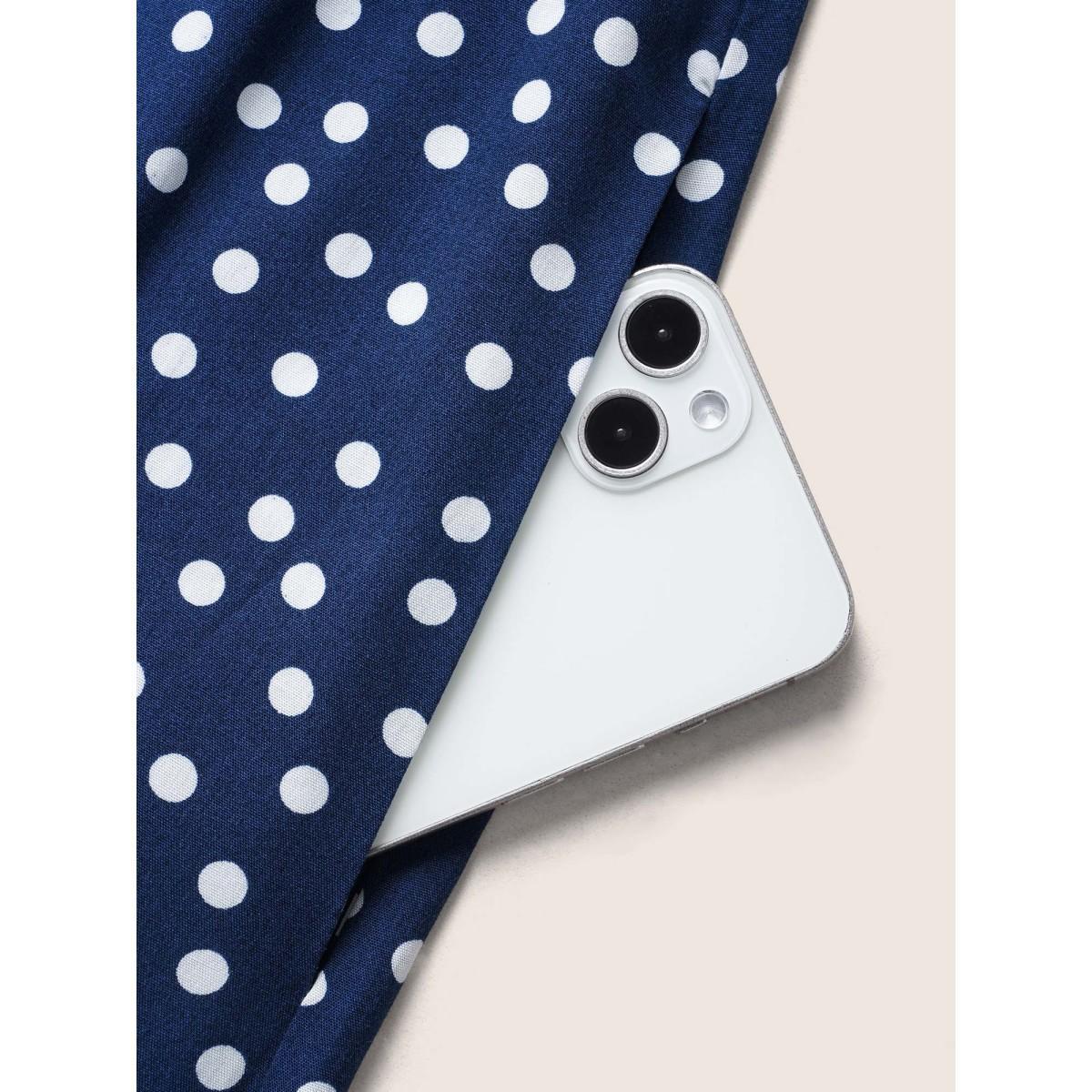 Plus Size Navy Rayon Heart Neckline Polka Dot Ruffles Jumpsuit Women Elegant Elbow-length sleeve Heart neckline Everyday Loose Jumpsuits BloomChic 28/5X Product Image