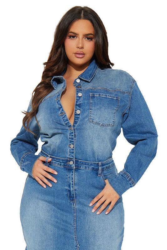 WOMEN FASHION DENIM LONG MAXI DRESS Female Product Image