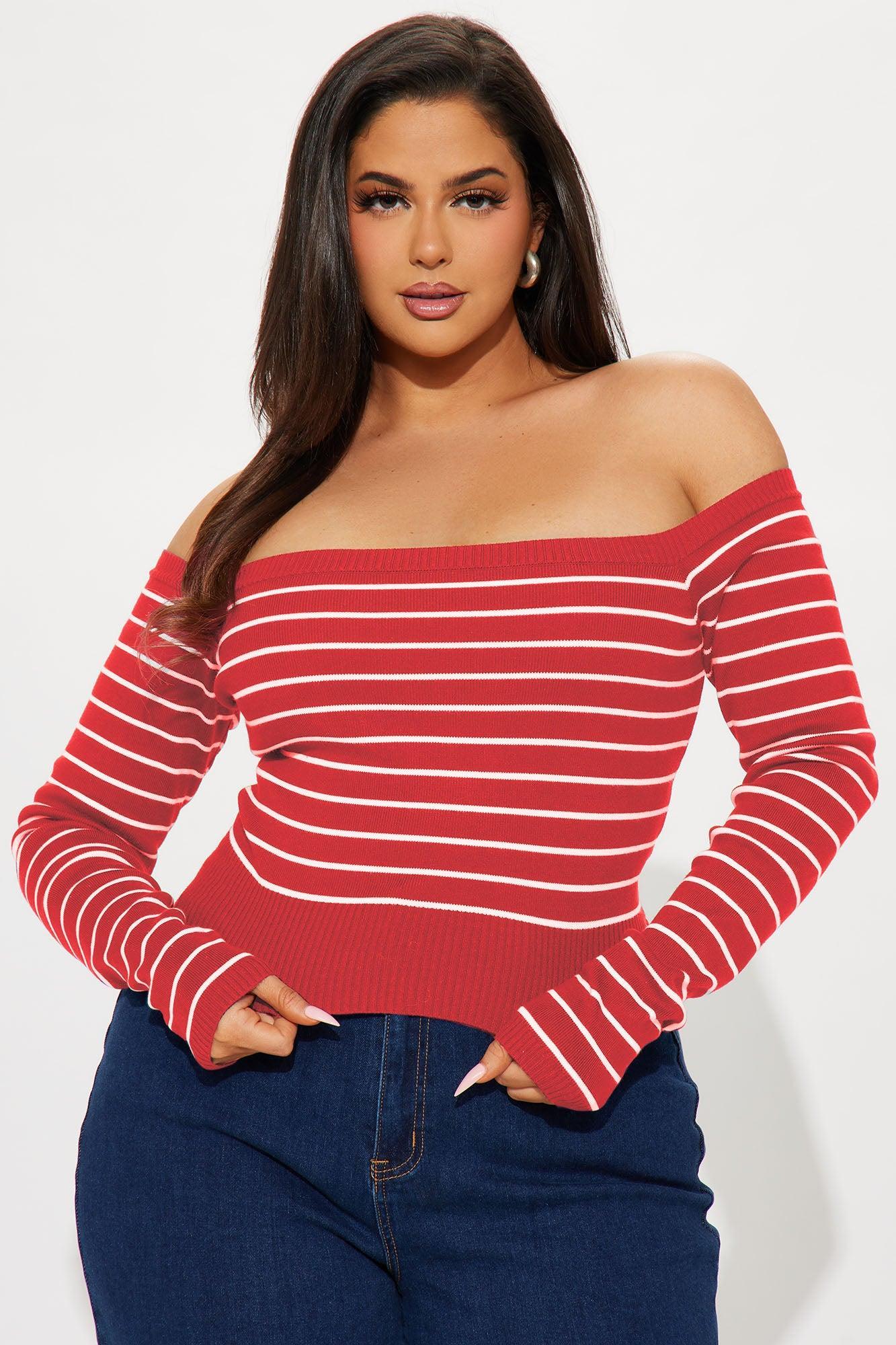 Hamptons Weekend Striped Sweater - Red/White Product Image