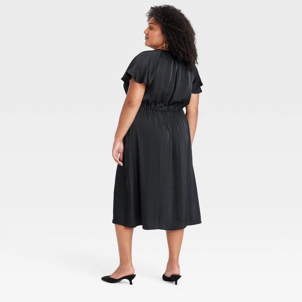 Women's Flutter Short Sleeve Satin Midi A-Line Dress - Ava & Viv™ Product Image