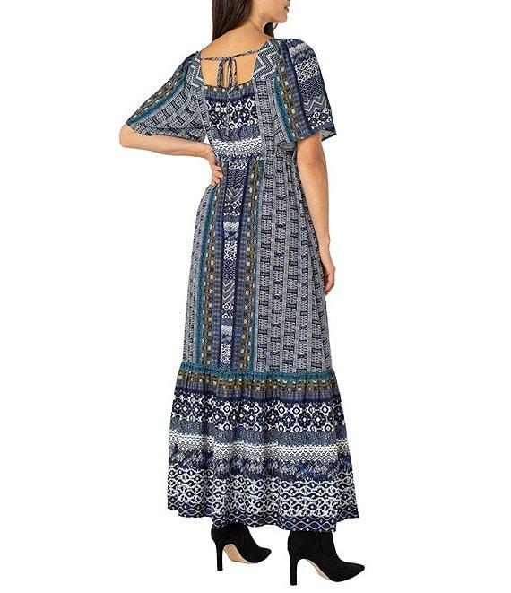Liverpool Los Angeles Woven Printed Square Neck Short Sleeve Maxi Dress Product Image