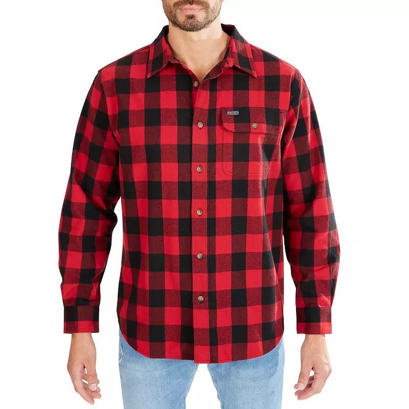 Men's Smith's Workwear Relaxed-Fit Buffalo Plaid Flannel Button-Down Shirt, Size: Large, Grey Black Product Image