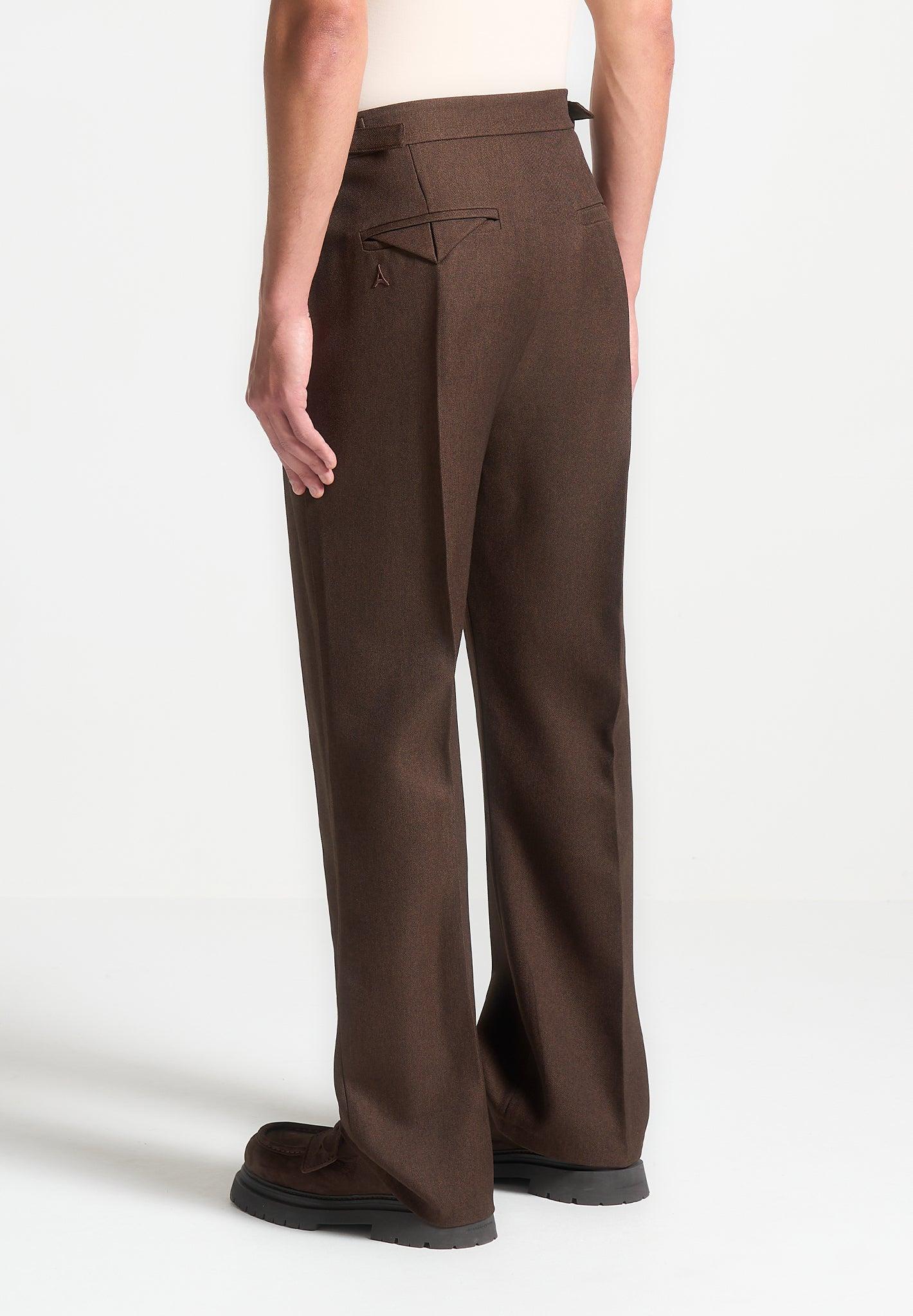Pierre - Relaxed Fit Twin Pleat Tailored Trousers - Brown Male Product Image