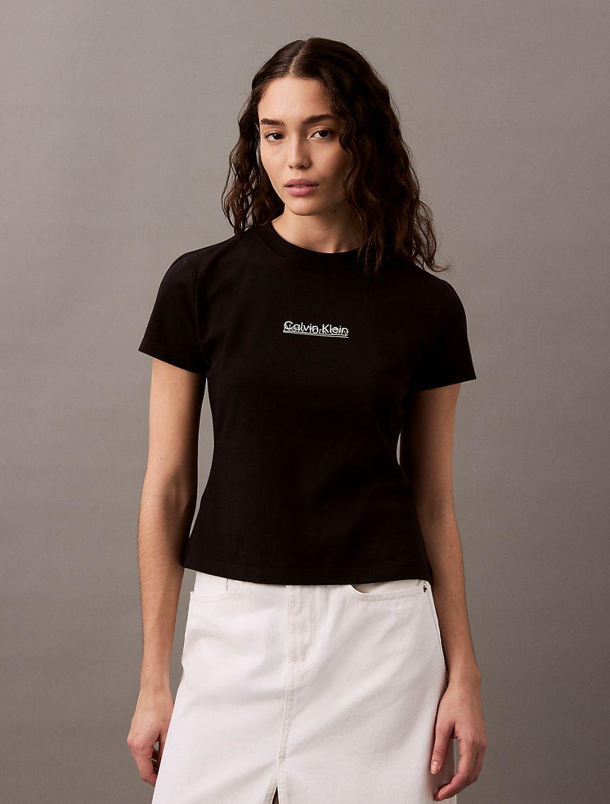 Calvin Klein Women's Overlap Logo Slim T-Shirt - Black - XS Product Image