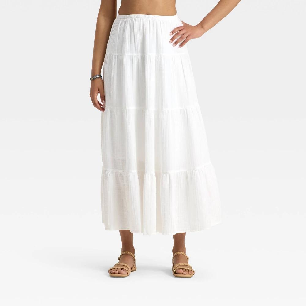 Women's Crinkle Gauze Pull-On Maxi Skirt - Universal Thread™ White Product Image