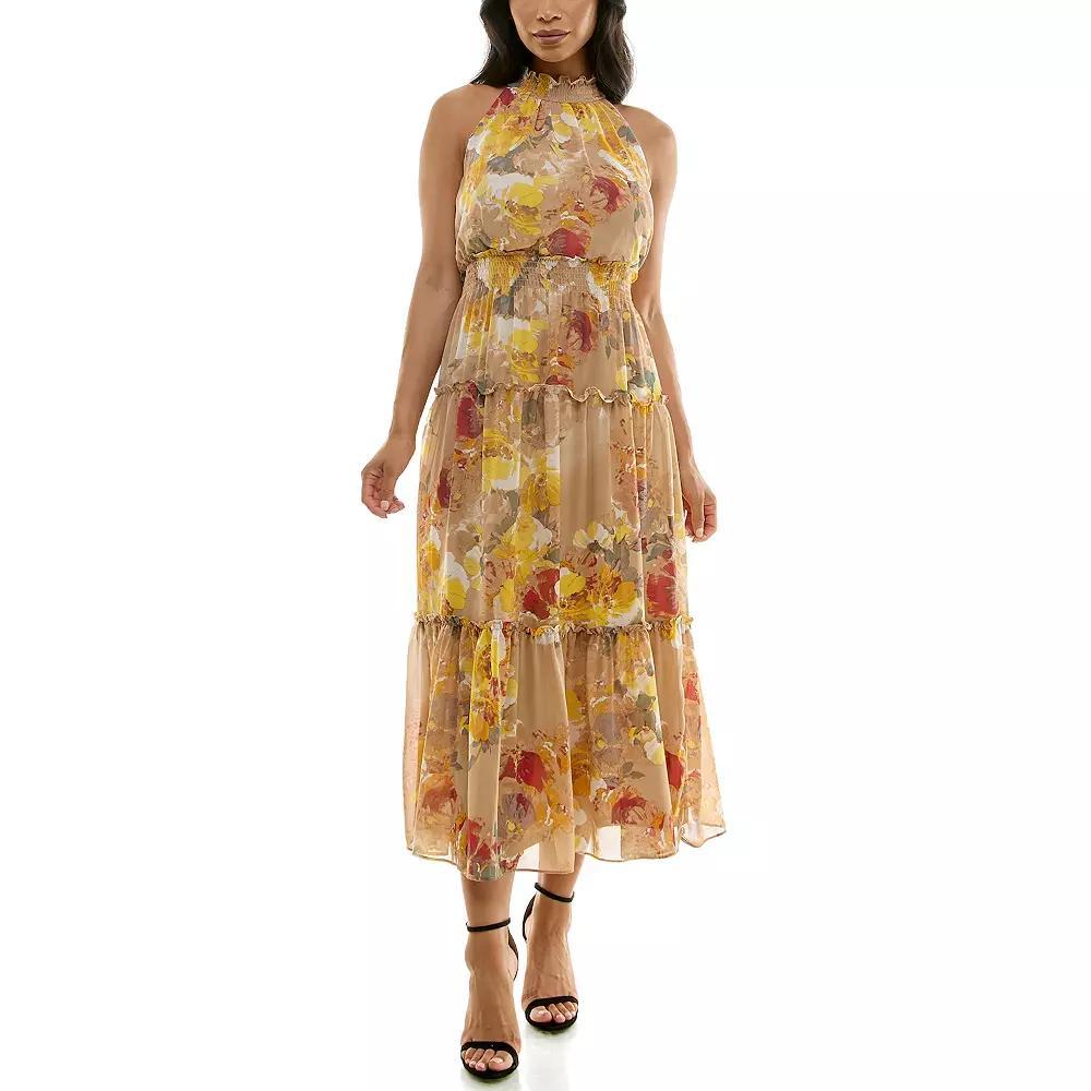 Women's Nina Leonard Maxi Tiered Dress, Size: Medium, Pacific Navy Ivory Product Image