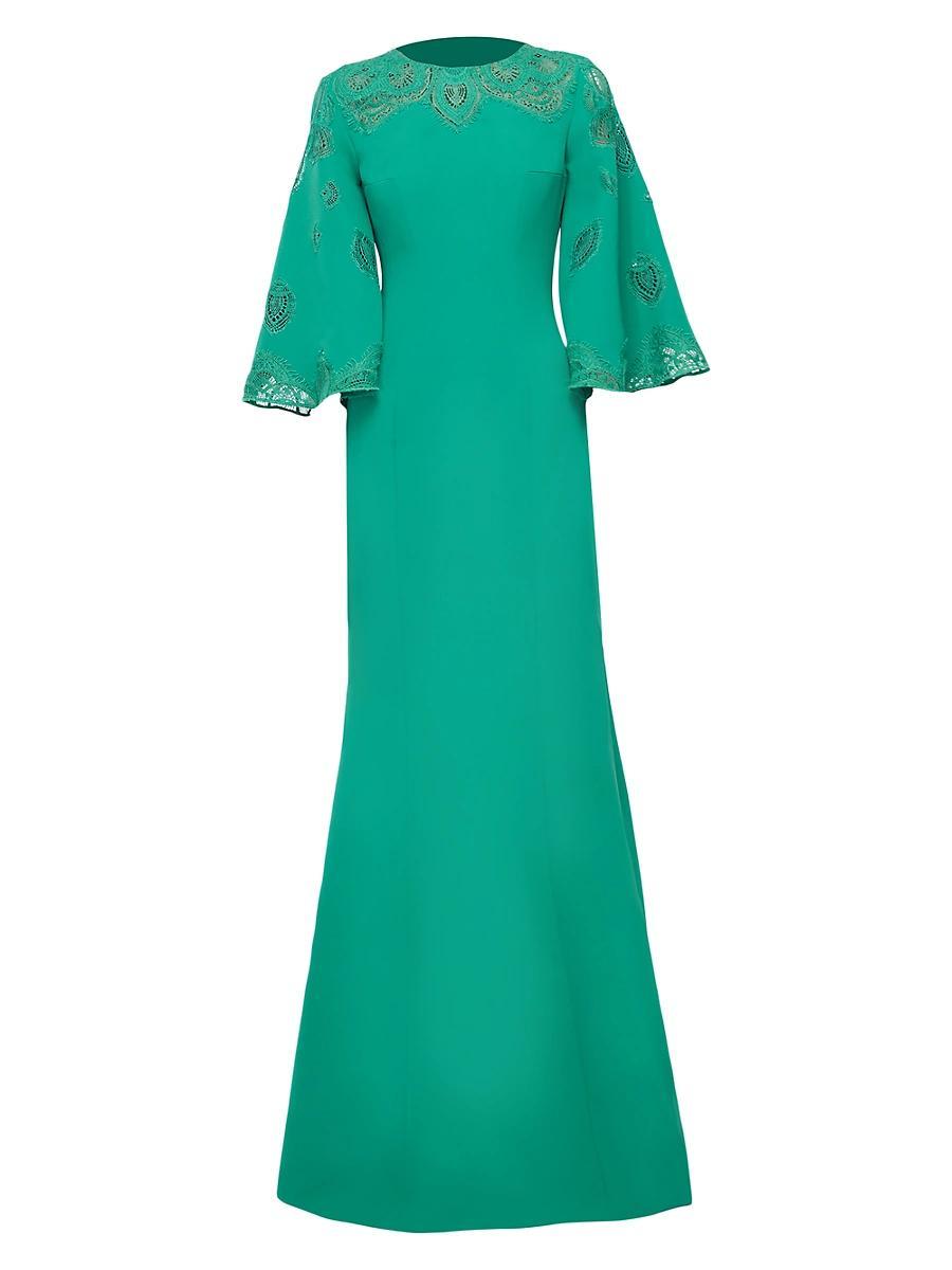 Womens Lace-Trimmed Crepe Fishtail Gown Product Image