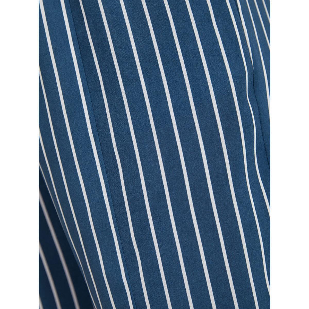 Plus Size Striped Print Loose Slant Pocket Pants Women Aegean Casual Straight Leg High Rise Dailywear Pants BloomChic 10/M Product Image