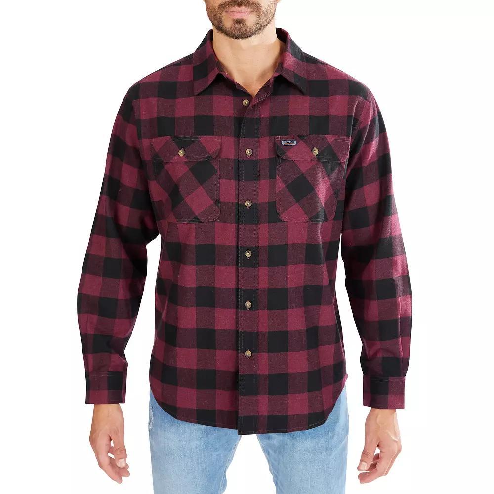 Mens Smiths Workwear Regular-Fit Buffalo Plaid Two-Pocket Flannel Button-Down Shirt Grey Warm Olive Product Image