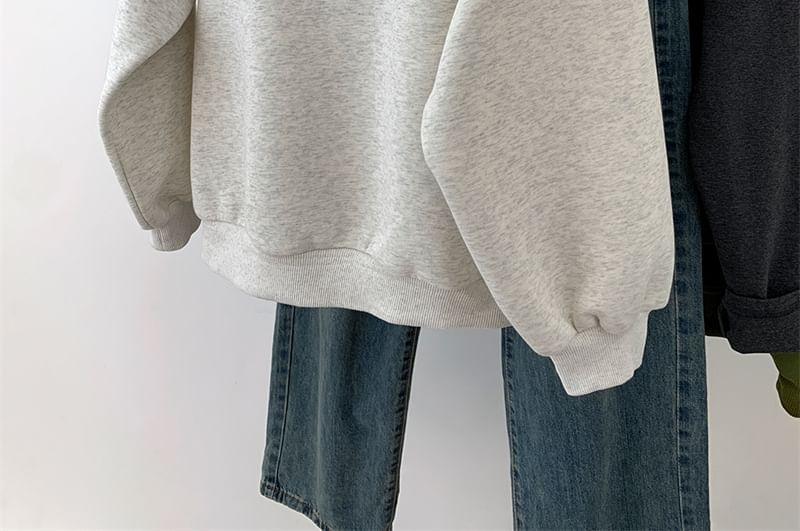 Long Sleeve Half-Zip Embroidered Plain Loose-Fit Pullover Product Image