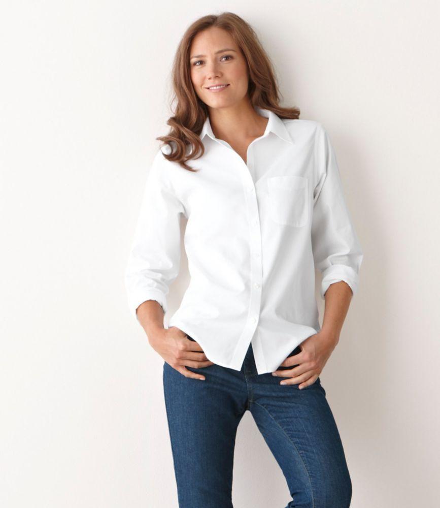 
                            Women's Wrinkle-Free Pinpoint Oxford Shirt, Long-Sleeve Relaxed Fit
                         Product Image