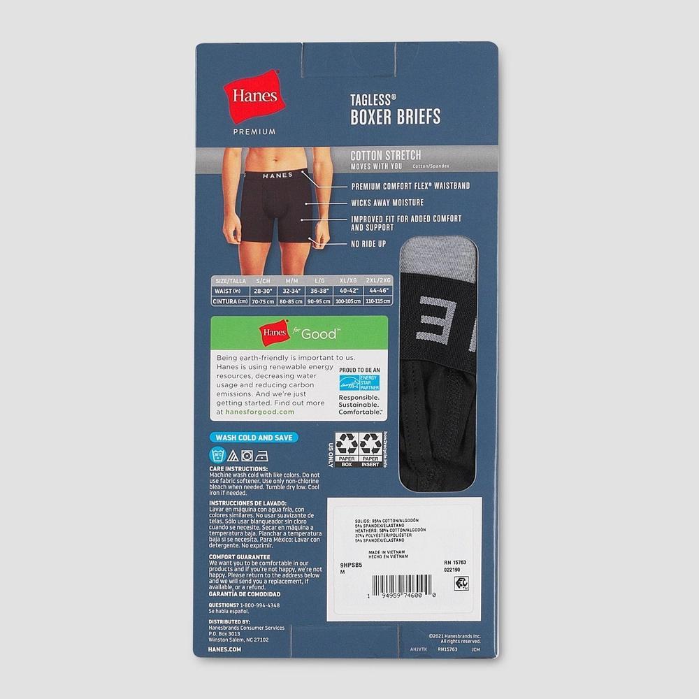 Hanes Premium Men's Boxer Briefs 5pk - Black XL: Tagless, Lightweight Cotton Blend, Full Waistband Elastic, Machine Washable Product Image