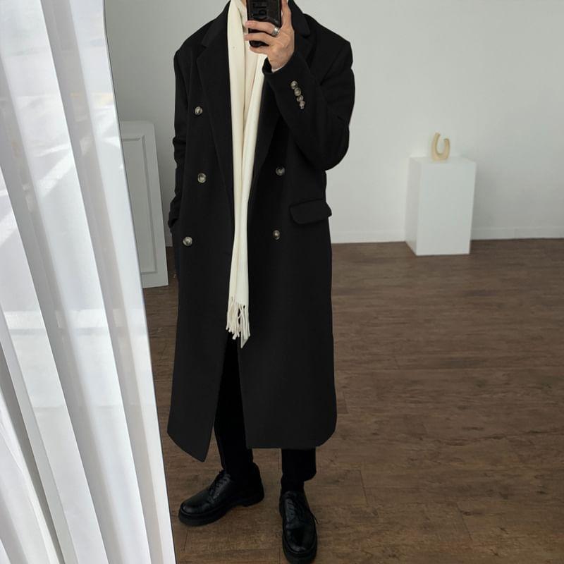 Plain Double-Breasted Coat Product Image