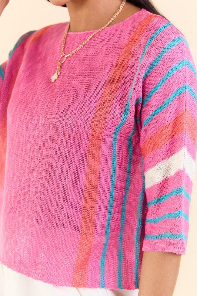 Swept Away Pink Striped Sleeve Sweater Product Image