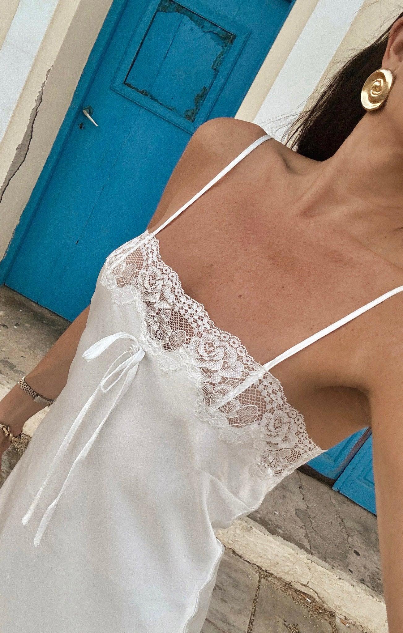 Celine Dress ~ Ivory Luxe Satin Product Image