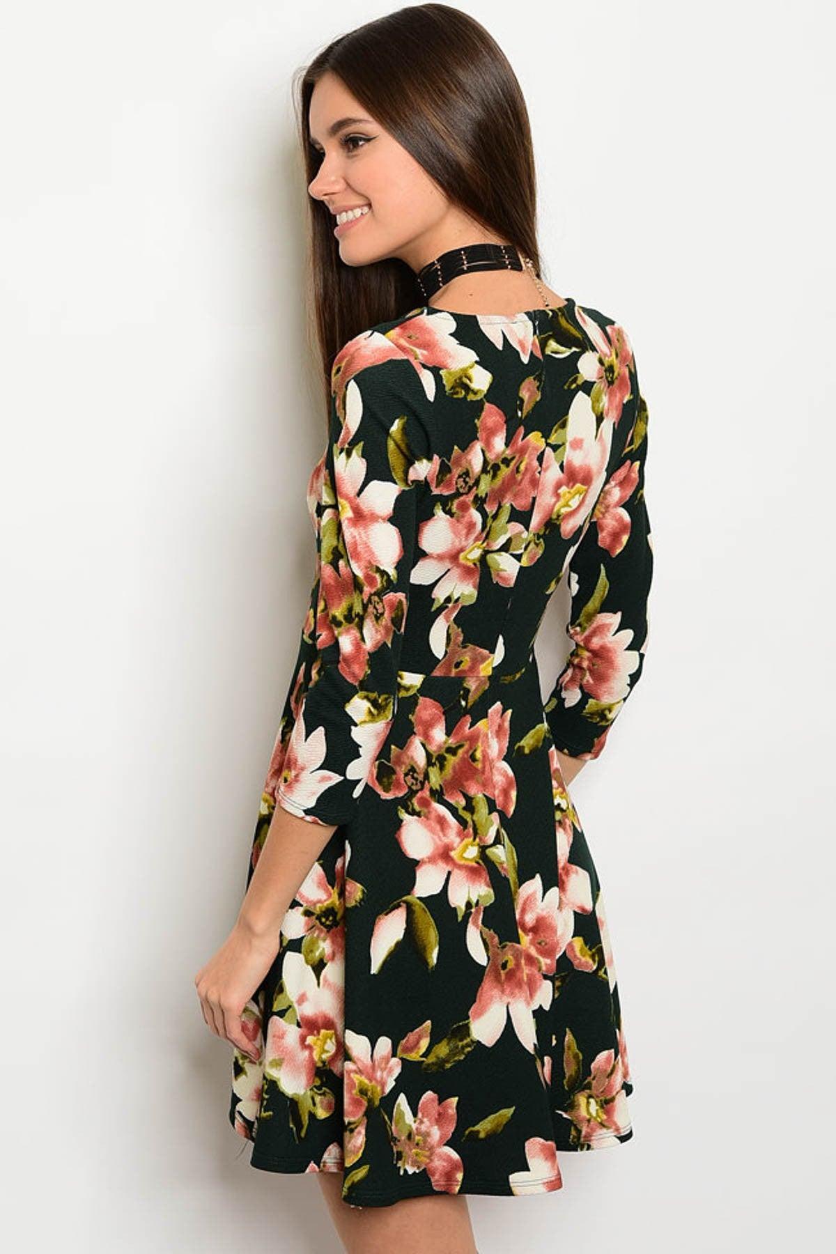 Dark Olive Floral Dress Product Image