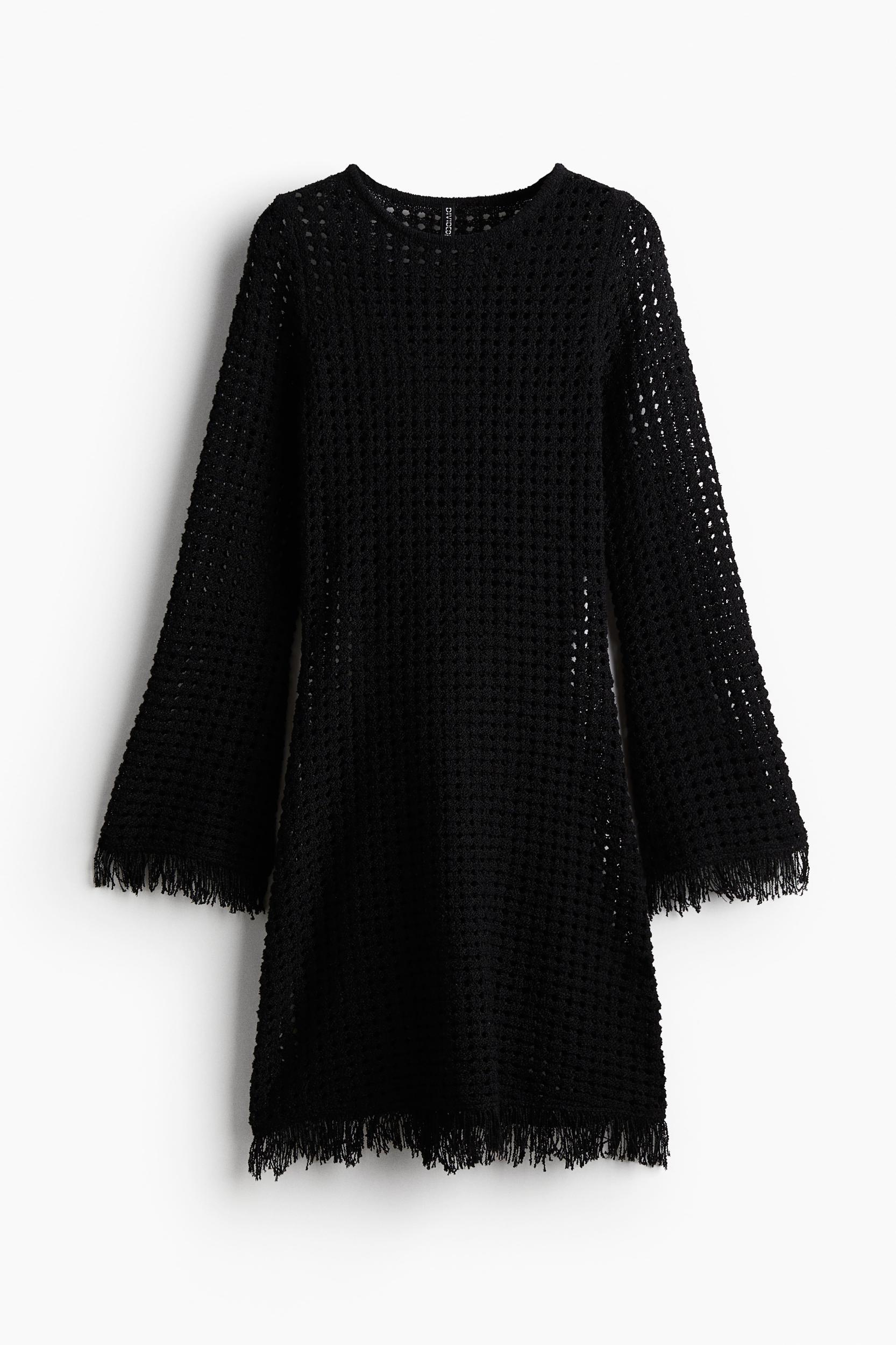 Fringe-trimmed Hole-knit Dress Product Image
