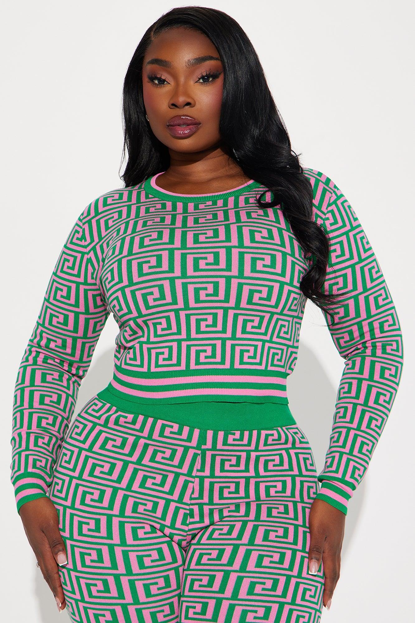 Farrah Sweater Pant Set - Green/combo Product Image