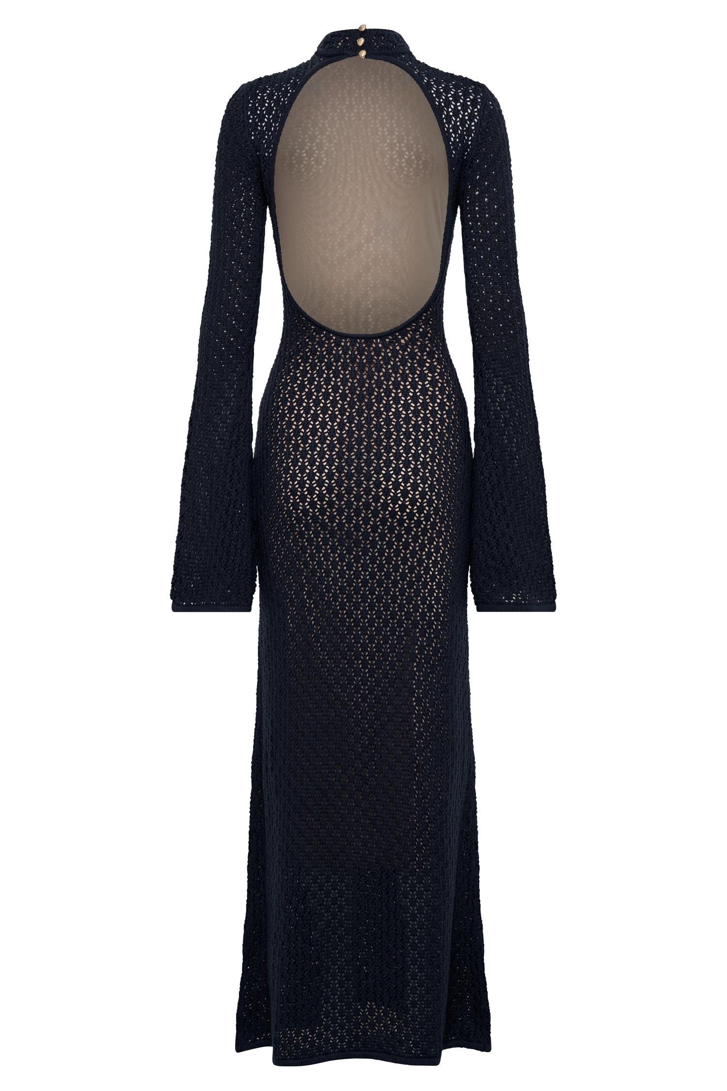 Julia Crochet Open Back Maxi Dress - Navy Product Image