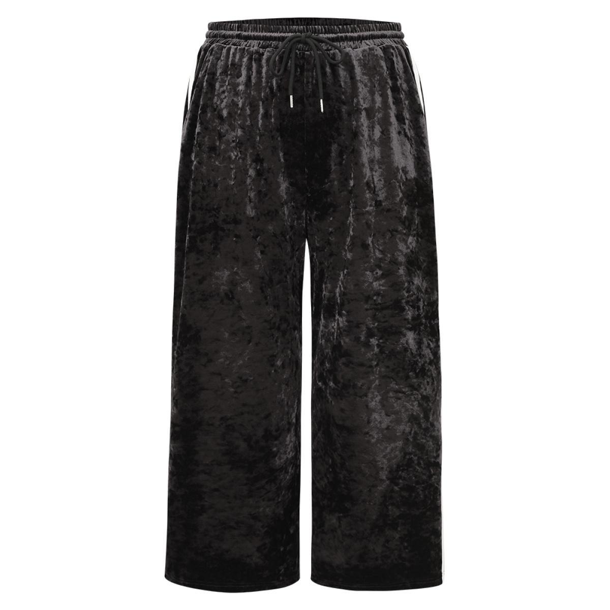 Velvet Contrast Webbing Elastic Waist Sweatpants Midnight Plus Size Women Casual Dailywear Contrast 30/6X Bloomchic Product Image