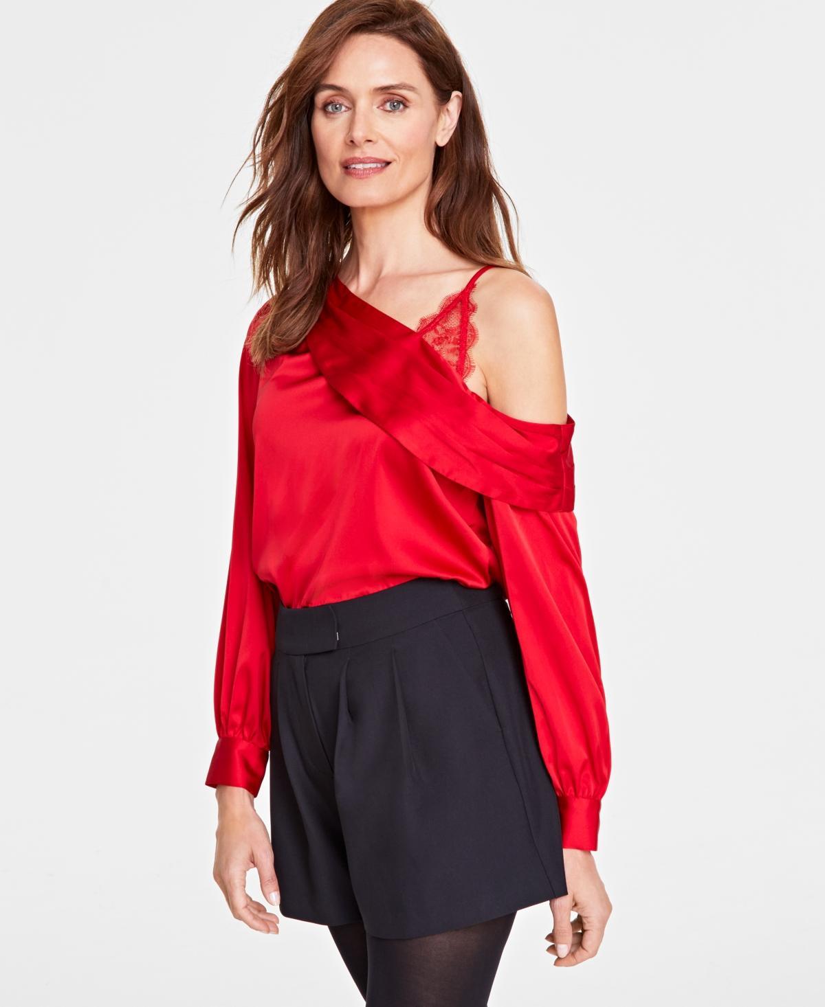 I.n.c. International Concepts Womens Lace-Shoulder Long-Sleeve Blouse, Created for Macys Product Image
