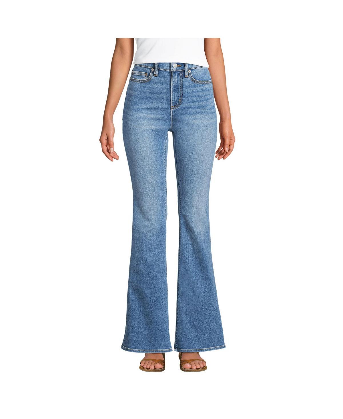 Womens Lands End Recover Denim HR Skinny Flare Jeans Blue Tide Blue Product Image